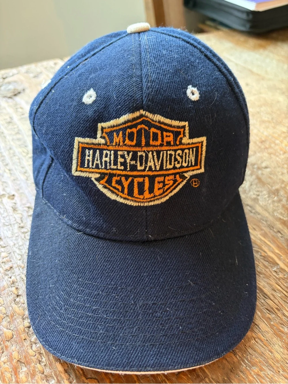 VTG Harley-Davidson Navy and Orange Bar & Shield Cap